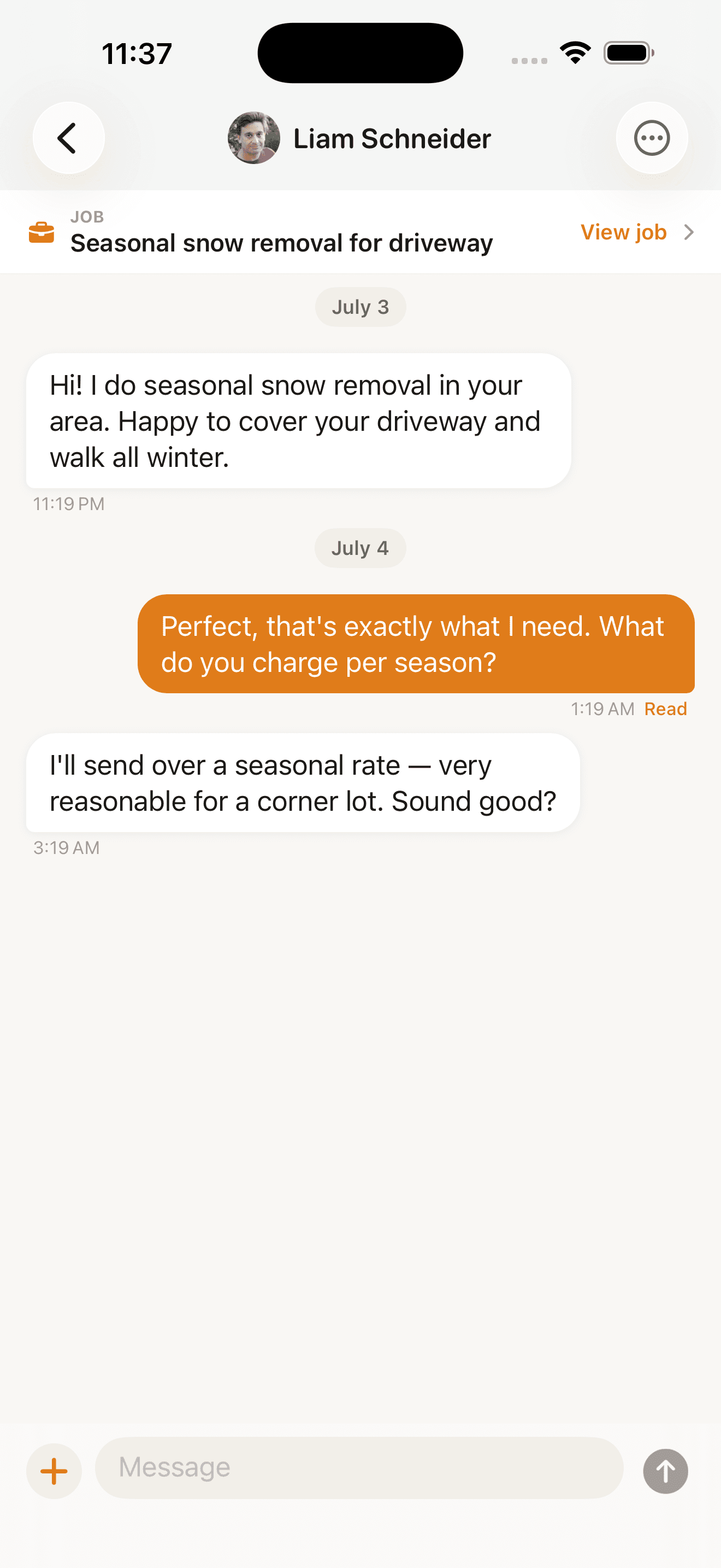 Chat & agree screen